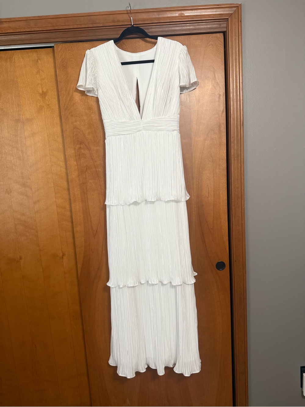 Azazie White Tiered V-Neck Maxi Dress